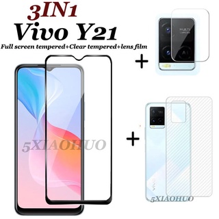 （3in1）Vivo Y21 Y21T Y02S Y35 Y33T Vivo Y22 Y22S Y16 Y12A Y12S Y20 ฟิล์มกระจกนิรภัย + ฟิล์มกันรอย +ฟิล์มป้องกันเลนส์ สำหรับ