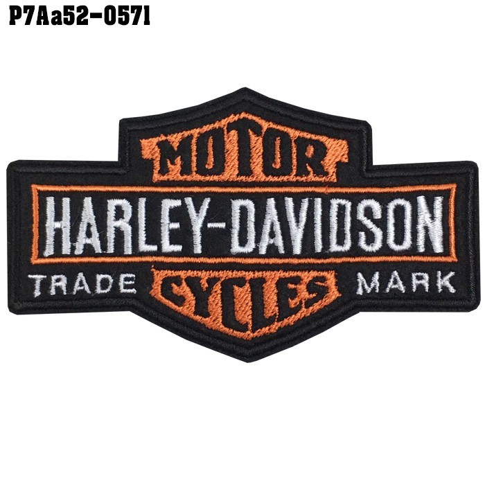 อาร์มติดเสื้อ HARLEY TRADE MARK อาร์มHARLEY อาร์มฮาเล่ย์ อาร์มติดเสื้อฮาเลย์ สีส้มขาว สินค้าผลิตในปร