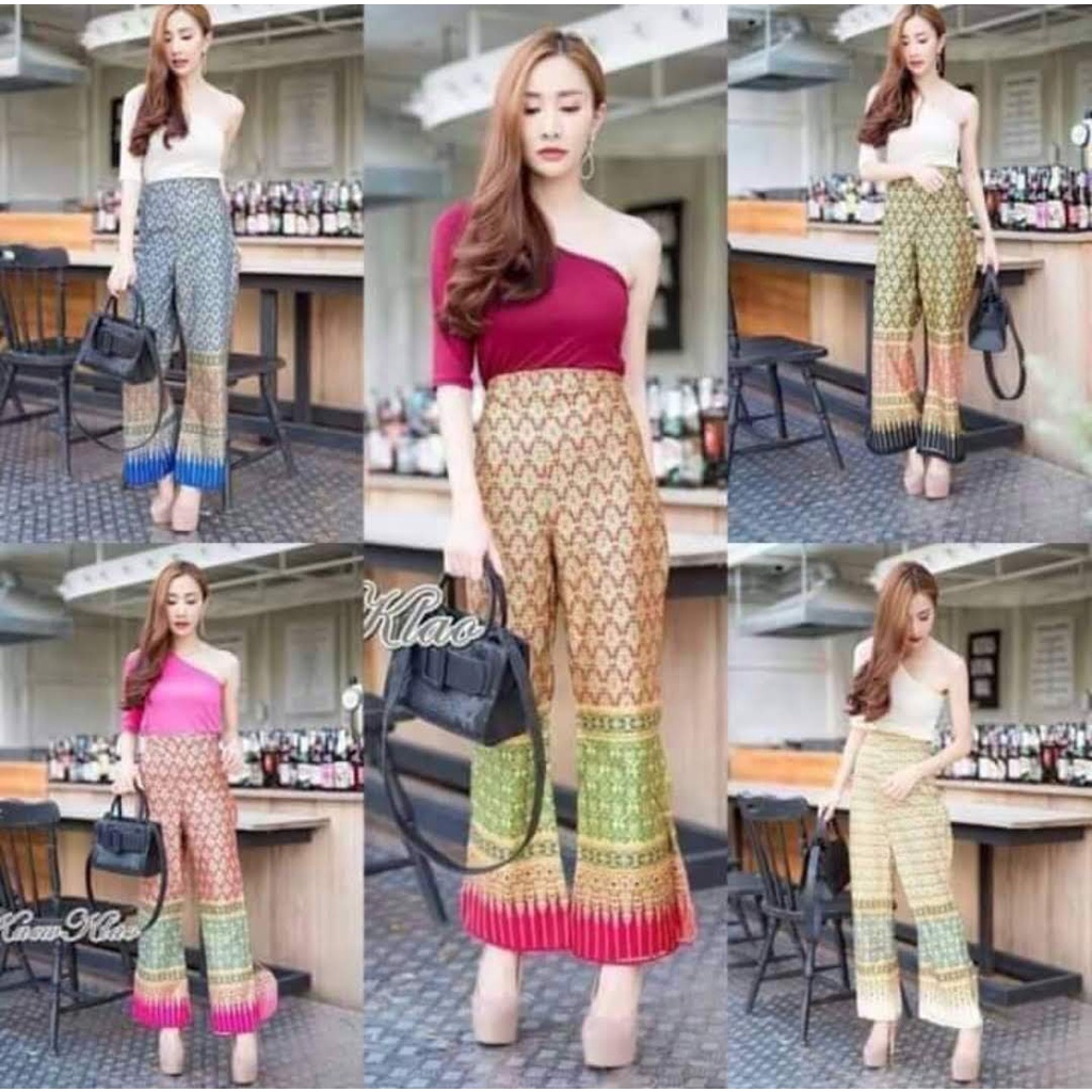 กางเกงขาม้าผ้าพิมพ์ทอง ผ้าเงาสวย