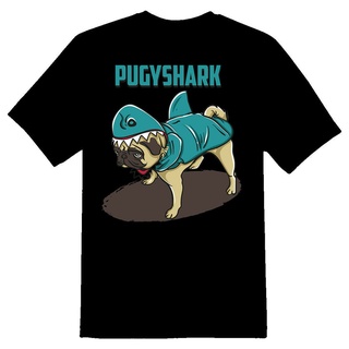 เสื้อยืดพิมพ์ลายเสื้อยืดเสื้อยืด ผ้าฝ้าย พิมพ์ลาย Pugyshark Pug Dog Shark คุณภาพดี สําหรับผู้ชายS-4XL