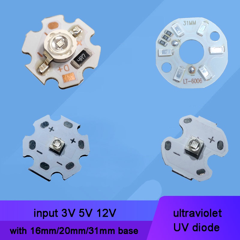 ไดโอดหลอดไฟ LED 3V 5V 12V UV อัลตราไวโอเลต 365nm 395nm พร้อมฐาน 5 ชิ้น