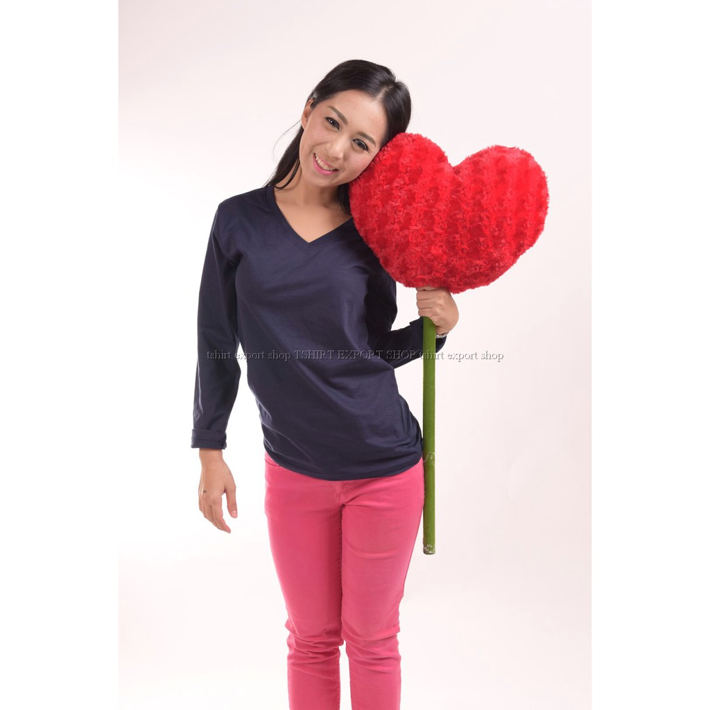 เสื้อยืด แฟชั่น ผู้ชาย / ผู้หญิง แขนยาว ทรงตรง T-Shirt Cotton 100% คอวี แขนยาว สีกรมท่า ราคา ถูกที่สุด ดีลบีเคเค