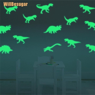 (Willbesugar) สติกเกอร์ไดโนเสาร์เรืองแสงในที่มืด สําหรับตกแต่งห้องเด็ก 9 ชิ้น / ชุด