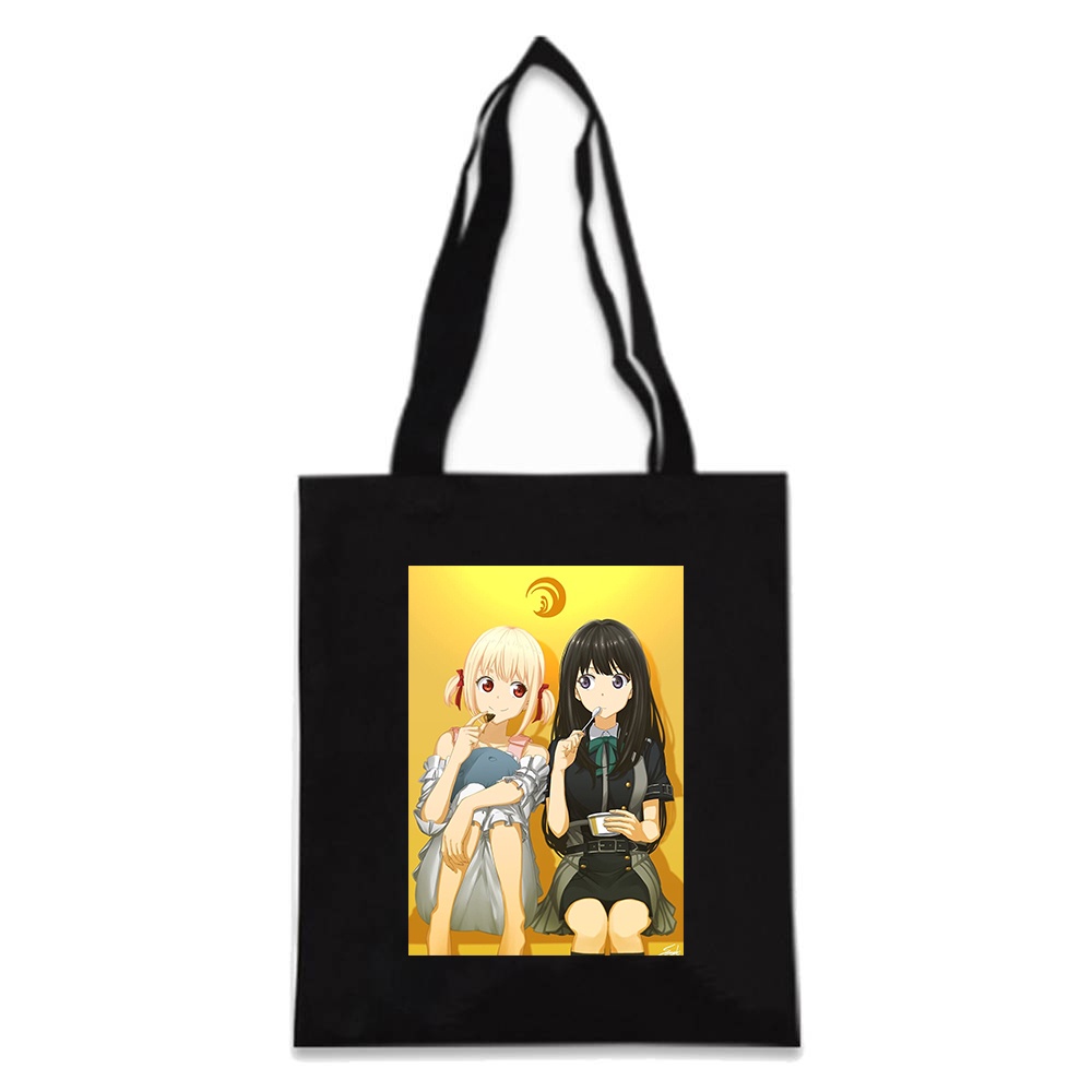 Lycoris Recoil Chisato Kurumi Takina Canvas Travel Tote Bag ผู้หญิงสีดําสีขาว DIY Shopping Kitchen