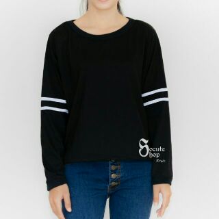 BLACK Long-sleeved T-shirt with Line