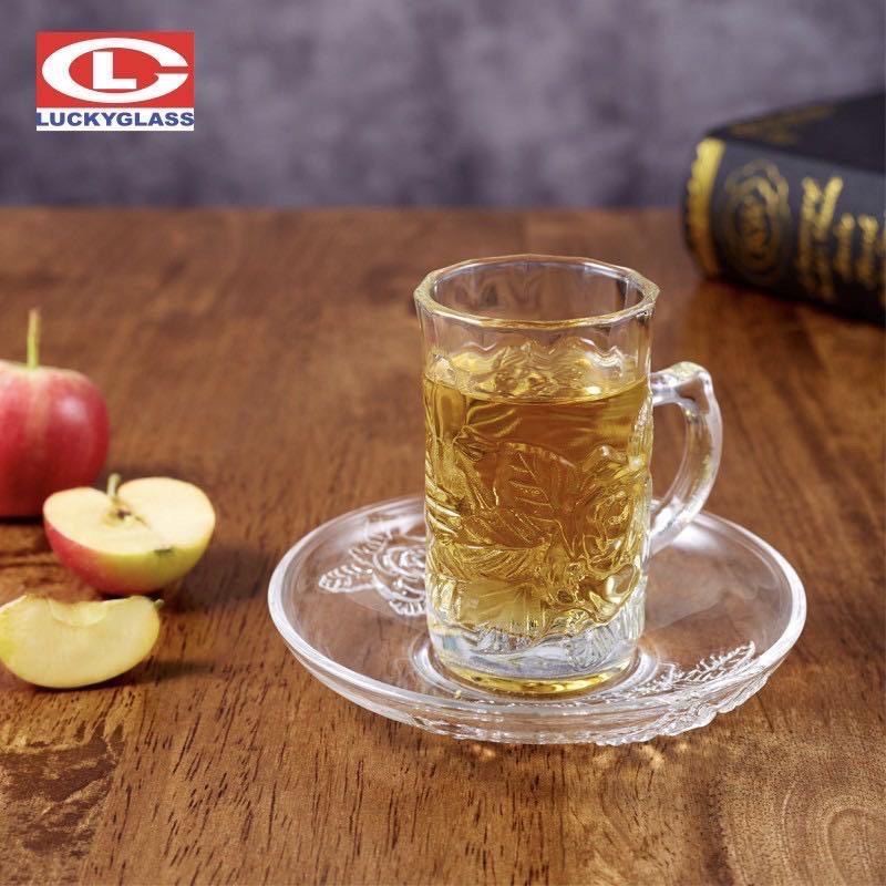 Lucky glass แก้วเป๊กลายดอกไม้มีหูจับ (แพ็ค6ใบ) มี2ทรง รุ่น Turkish-Rose Cup LG-312503,312403 ราคา ถูกที่สุด ดีลบีเคเค แกลเลอรีภาพที่ 3