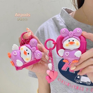 เคสหูฟังบลูทูธ tpu แบบนิ่ม ลายการ์ตูนเป็ดสีม่วง 3DIY สําหรับ airpods 1 2 pro 3