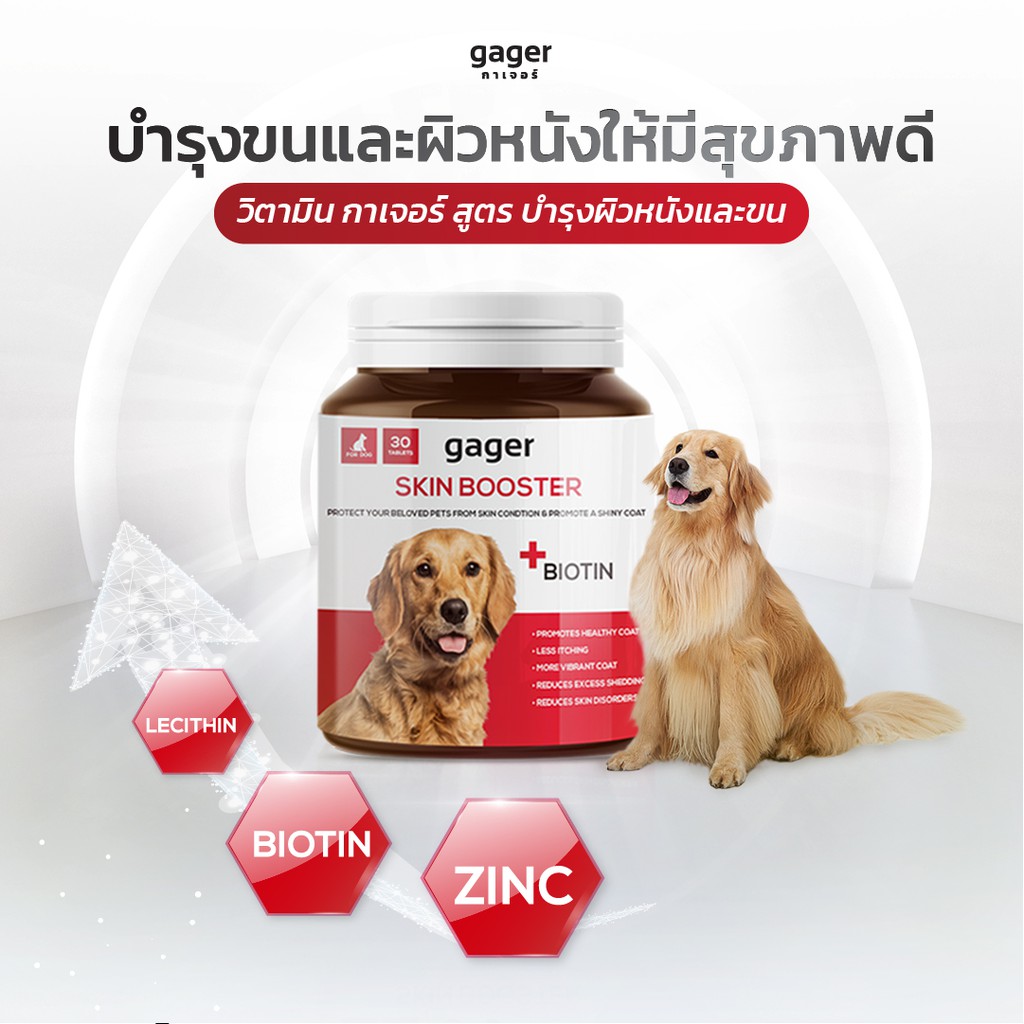 Gager (กาเจอร์) วิตามินสำหรับสุนัข วิตามินหมา SKIN BOOSTER  บำรุงผิวหนังและขนให้สุขภาพดี (30 เม็ด)