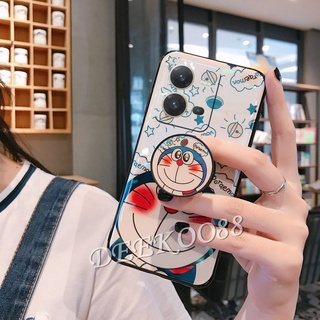 เคสโทรศัพท์ VIVO Y35 Y16 Y22 Y22S Y02S V25 Pro 5G V25e 4G Smartphone Casing with Stand Holder Blu-ray Shiny Cartoon Couple Cute Doraemon Back Cover เคสวีโว่V25 วีโว่Y35 วีโว่Y22 Phone Case