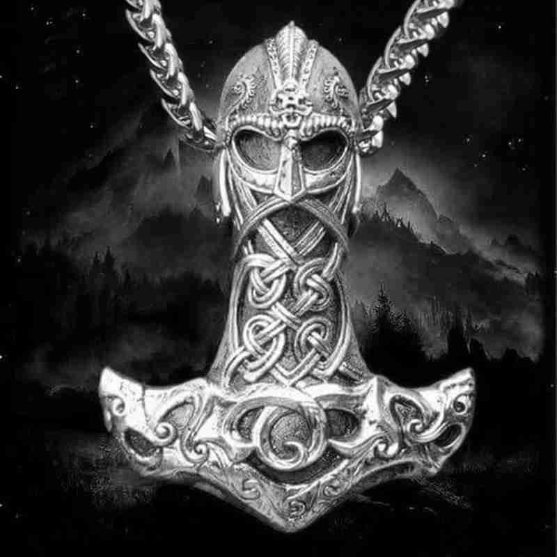 Vintage Viking Jewelry Odin Goat Thor Hammer Pendant Men's Necklace
