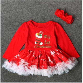 พร้อมส่งจากไทย (ไซส์ 70-95 ) เด็กเล็ก ชุดแซนตี้ ซานตี้ ชุดวันคริสมาส Christmas Dress (สีแดง)