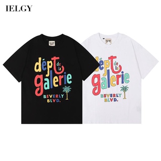 Ielgy เสื้อยืด แขนสั้น พิมพ์ลายสายรุ้ง ทรงหลวม พลัสไซซ์ สําหรับผู้ชาย