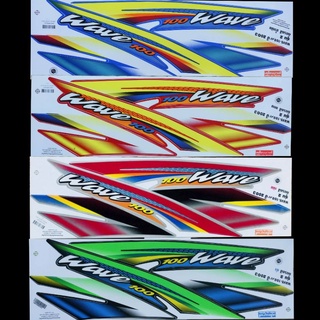 สติ๊กเกอร์ WAVE 100 R ปี 2003 รุ่น 2 ชุดใหญ่ติดทั้งคัน เคลือบเงาแท้ สีสวย ติดทน w100R เวฟ 100 เก่า,w100,wave100