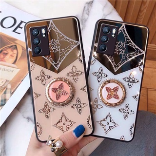 เคสโทรศัพท์ OPPO Reno 6 6Z 5 5Pro Marvel Edition 4Z 4 4Pro 5G 4G 2021 Casing Ins Luxury Fashion Diamond Clover Acrylic Phone Casing 3D Ring Bracket Stand Holder เคส Reno6 Z Reno5 Reno4 Z Pro