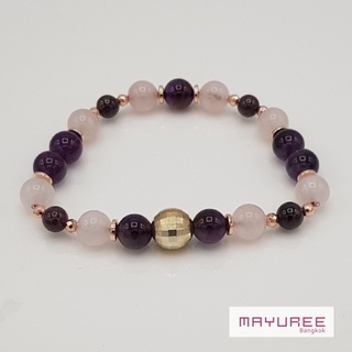 สร้อยข้อมือหินรวมสี โรสควอตซ์ (Rose Quartz) อเมทิส (Amethyst)/ โกเมน (Garnet)/ เฮมาไทต์ (Hematite) สีพิงค์โกลด์