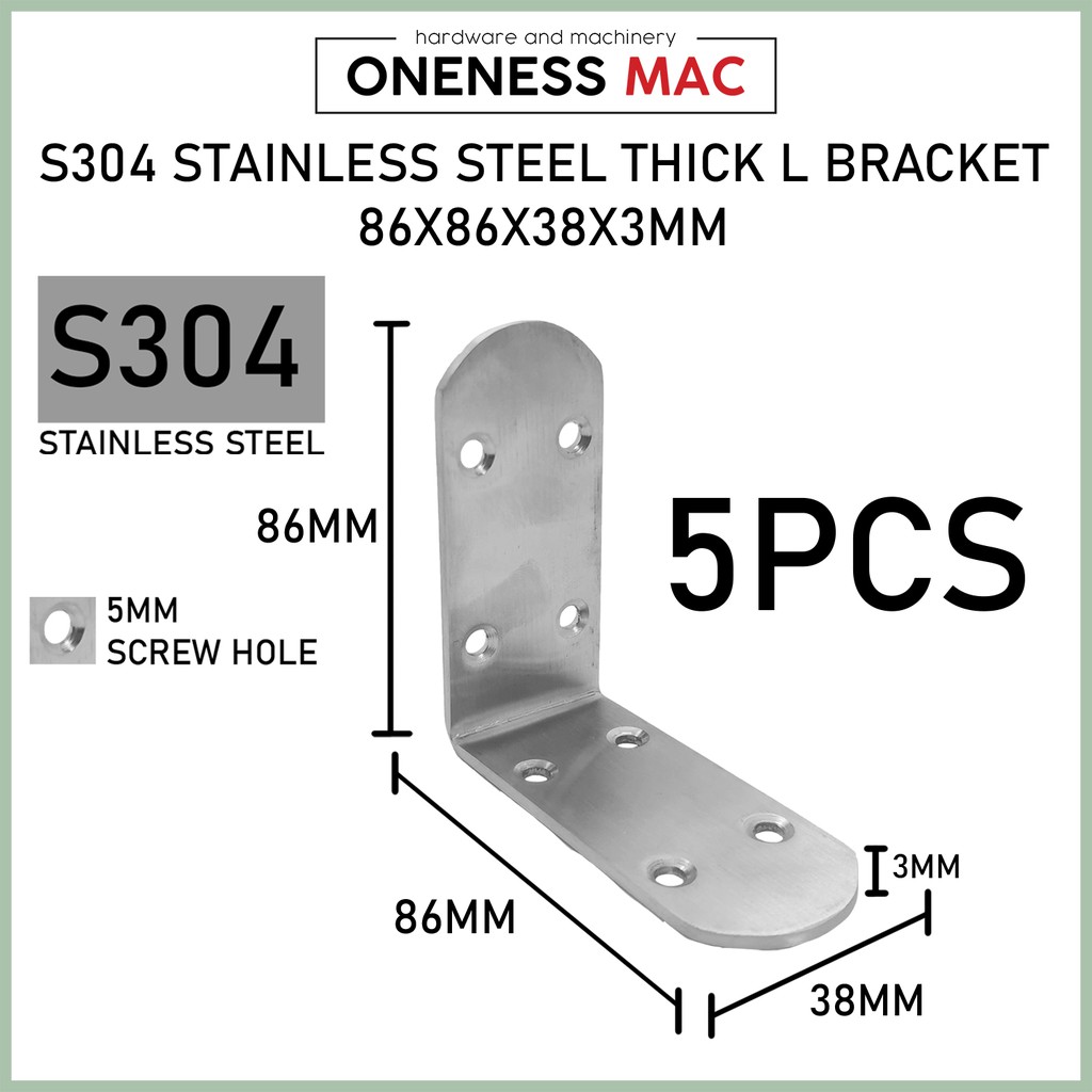 [[ONENESSMAC]] ขายึด L หนาสแตนเลส ขนาด 86x86x38x3MM !!!แพ็คค่าค่าค่าค่า 5 ชิ้น!!!
