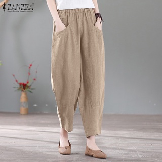 Zanzea กางเกงขายาว ขากว้าง เอวยางยืด มีกระเป๋าด้านข้าง ลําลอ…