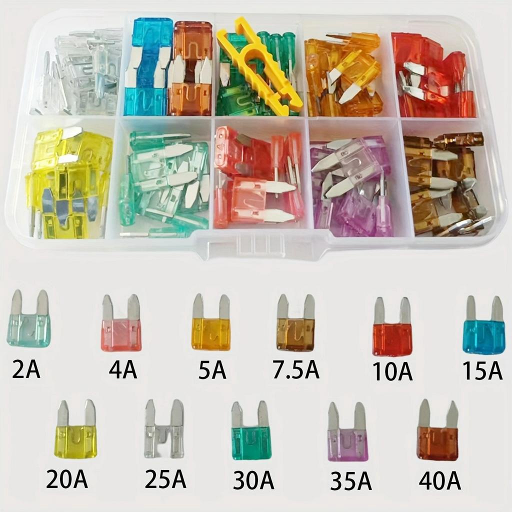 110pcs Mini รถใบมีดฟิวส์ Combo Kit พร้อม Puller เครื่องมือสําหรับ Marine RV รถบรรทุก Marine RV ฟิวส์เปลี่ยน (2A 4A 5A 7.5A 10A 15A 20A 25A 30A 35A 40A)