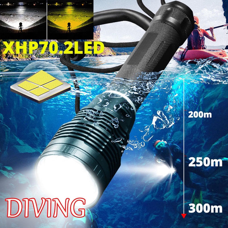 Professional IPX8 ไฟดําน้ําใต้น้ํา XHP70.2 กันน้ําดําน้ําไฟฉายไฟฉายโคมไฟ lampa Power โดย 26650 สําหรับ Diver