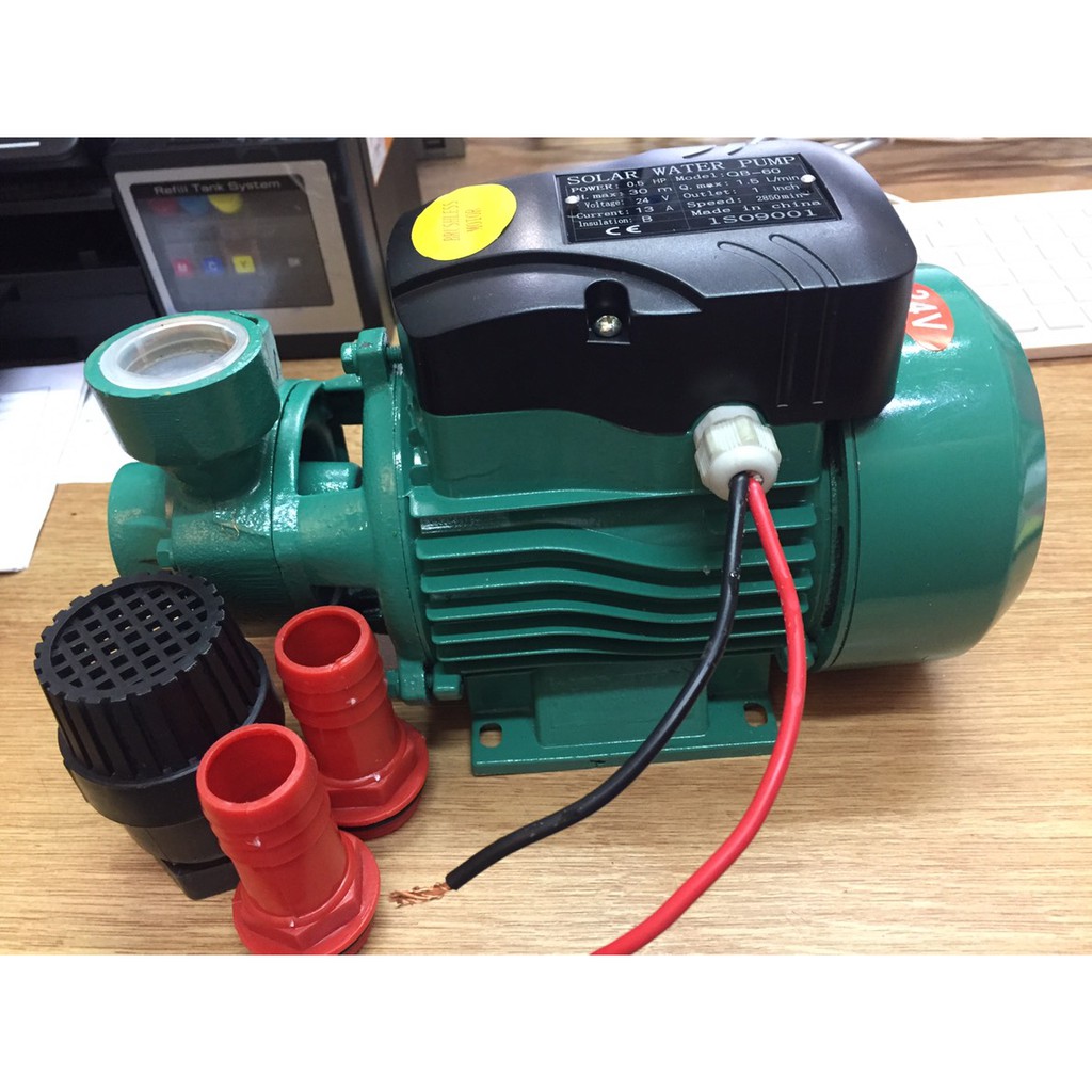 ปั้มน้ำหอยโข่ง มอเตอร์บัสเลส โซล่าเซลล์ แบตเตอรี่ 375w 24v DC (สีเขียว)