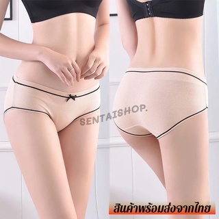 brabra กางเกงในผู้หญิง รุ่นA-006 กางเกงในเอวต่ำ แต่งขอบติดโบว์ ลายผ้าร่อง แฟชั่นสาวเกาหลี พร้อมส่ง