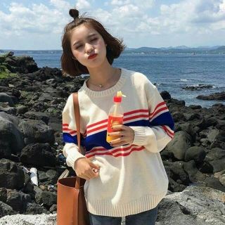 เสื้อไหมพรมแขนยาว ทอริ้ว สลับสี ไหมพรมเนื้อดี ใส่สบาย น่ารักมากเด้อ