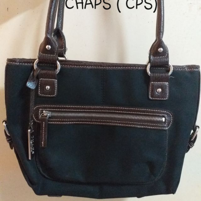 กระเป๋าแบรนด์ Chaps (CPS)สีดำหนังสีน้ำตาล สวยสภาพดีมาก ป้ายเหล็กปั้มแบรนด์