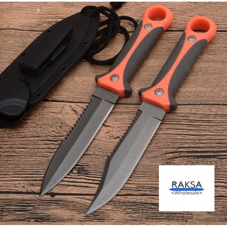 RAKSA Wholesale FX004-NORMAL and CURVE มีดพกพา มีดเดินป่า มีดใบตาย มีดดำน้ำ Paratroopers 22.00ซม. ปลอกพลาสติกแข็งทนทาน