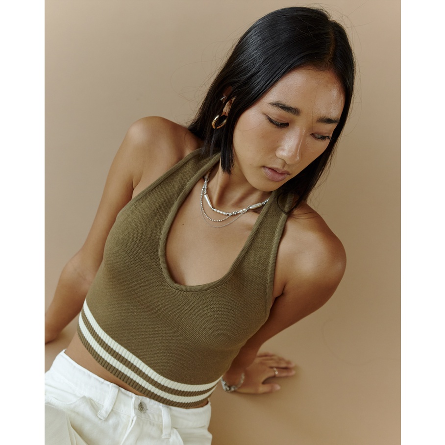 RUMON OFFICIAL - Knit Backless Halter Tank Top เสื้อครอปคล้องคอผ้า knit ...