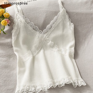 Hanprospree&gt; เสื้อกล้าม คอวี แขนกุด ลูกไม้ แฟชั่นสไตล์เกาหลี เซ็กซี่ สําหรับผู้หญิง