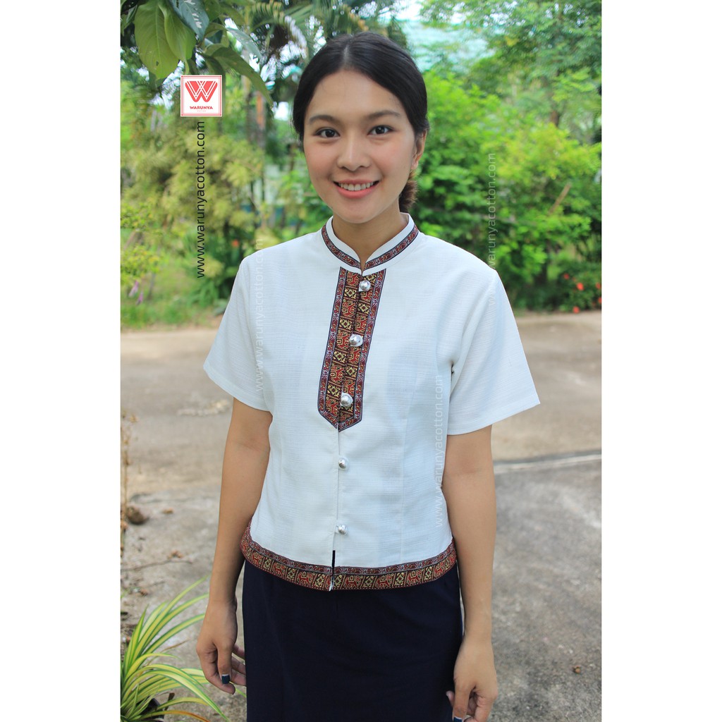 SALE!! เสื้อผ้าฝ้ายพื้นเมืองหญิงสีขาว  วรัญญาผ้าฝ้าย