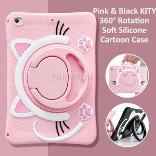 เคสซิลิโคน ลายคิตตี้ หมุนได้ 360 องศา สีชมพู พร้อมขาตั้ง สําหรับ Huawei MatePad C5E 2022 10.4 T10 T10S MatePad 11 Pro 10.8 M5 Lite 8.0 MediaPad M6 10.8