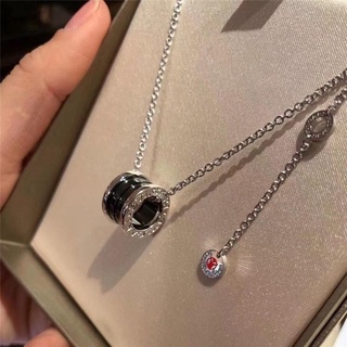 Bvlgari สร้อยคอโซ่เซรามิค 925 ประดับเพชร สีดํา หรูหรา คลาสสิก สําหรับผู้หญิง G831