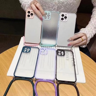 เคสขอบสี หลังขุ่น กันกล้องพร้อมสาย IP12  12Pro 12ProMax 12Mini