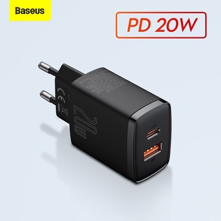 Baseus 20w Type C Dual Usb อะแดปเตอร์ชาร์จเร็ว Usb Pd Charger แบบพกพาเดินทางชาร์จผนังชาร์จ