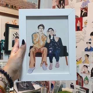 [งานรูปคู่] รูปวาดลายเส้น/ลงสี พร้อมกรอบ ขนาด 4x6  ของขวัญวันเกิด ของขวัญวันครอบรอบ ของขวัญทุกโอกาสพิเศษ 💗🎁