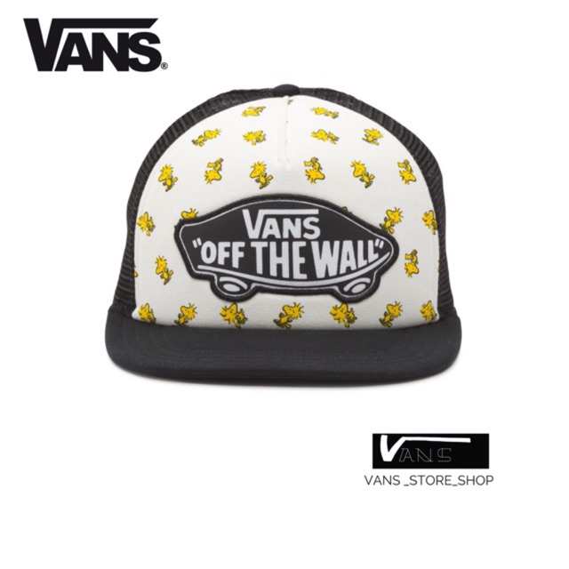 หมวกVANS X PEANUTS BEACH GIRL TRUCKER HAT  WOODSTOCK BLACK WHITE สินค้าลิขสิทธิ์แท้