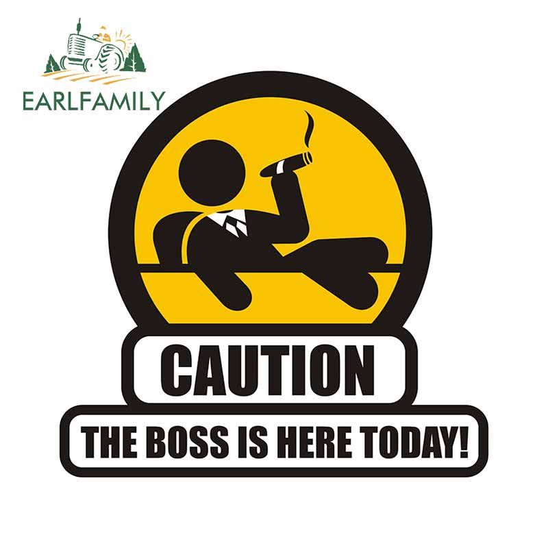 Earlfamily 13 ซม.x 10.4 ซม.Caution Boss Is Here สติกเกอร์รถ Creative คอมพิวเตอร์ Cooler กระดานโต้คลื่นไวนิล Decal กันน้ําตกปลากล่องกีตาร์ Graffiti