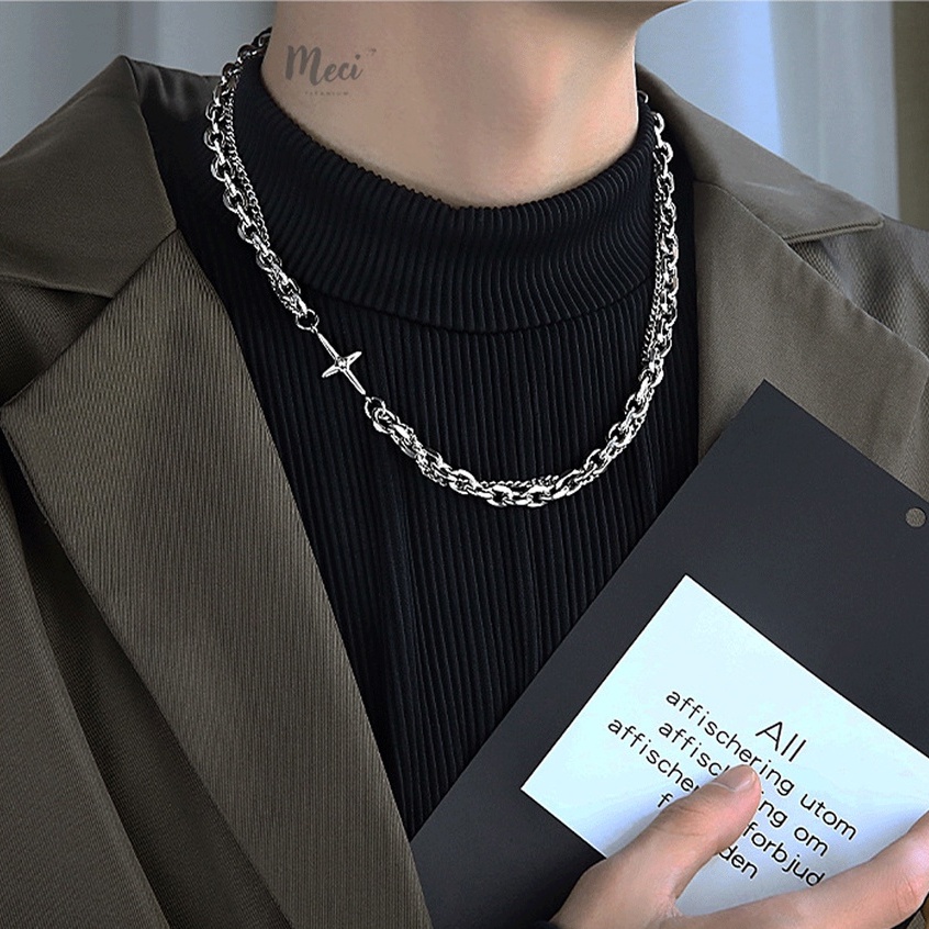 สร้อยคอโซ่ไขว้ไทเทเนียมสแตนเลสสําหรับผู้ชายและผู้หญิง ไม่จํากัดเพศ สไตล์ฮิพฮอพ | MECI TITANIUM VCM2