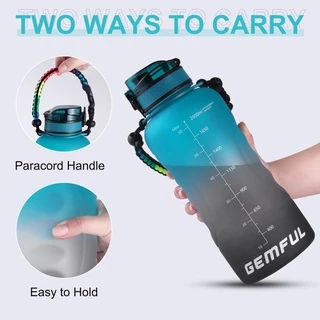 Gemful ขวดน้ําขนาดใหญ่ 2 ลิตร พร้อมหลอดดูด กันลื่น ไร้ BPA 64 ออนซ์ สําหรับฟิตเนส ยิม และกีฬากลางแจ้ง