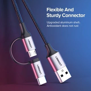 UGREEN สายเคเบิล สายชาร์จ Usb 2 in 1 Micro Usb 1M และ Type C 2.4A ชาร์จได้อย่างรวดเร็ว