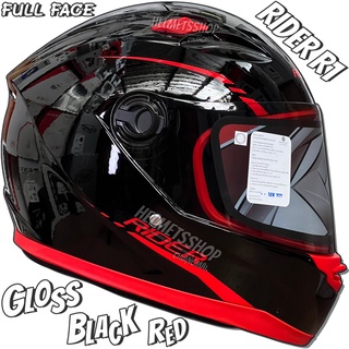 RIDER R1 GLOSS BLACK RED [ เต็มใบ ] [ ทรงเล็ก ] [ แว่นชั้นเดียว ] [ นวมถอดซักได้ ]