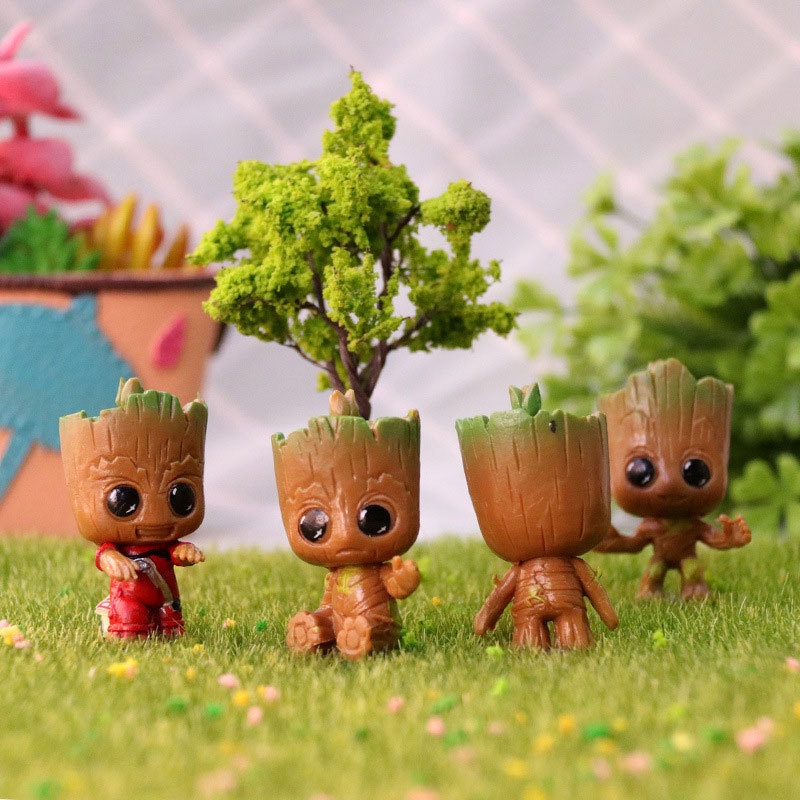 Mini Im Groot ที่วางตุ๊กตา/บทความของ galaxy micro เครื่องประดับภูมิทัศน์微key观摆件 DIY 多色装饰树人卡通心菜挂扣件小加仔