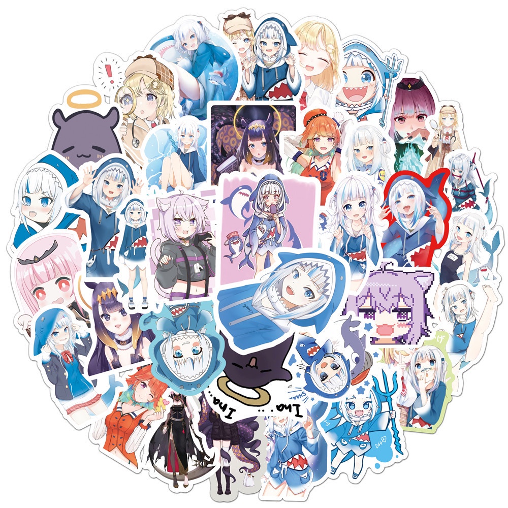 Y&P| Hololive Vtuber Gawr Gura ชุดสติ๊กเกอร์กราฟฟิตีกันน้ำ, 10 ชิ้น/ 50 ชิ้น