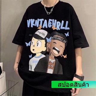 เสื้อยืดแขนสั้น พิมพ์ลายการ์ตูน ทรงหลวม เข้ากับทุกการแต่งกาย สไตล์ฮิปฮอป ยุโรป อเมริกัน สําหรับผู้ชาย และผู้หญิง