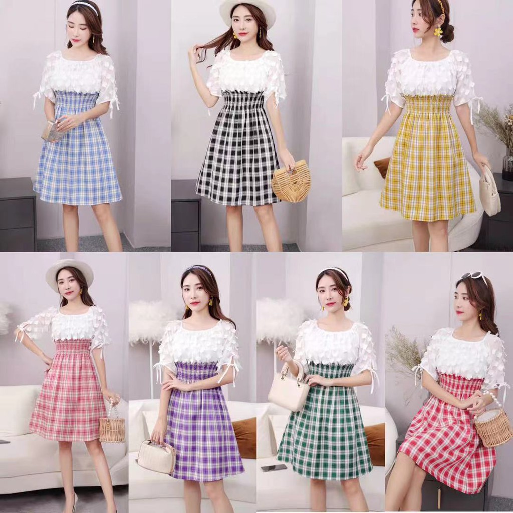 *Miki-Shop *พร้อมส่งชุดกระโปรง เดรสสั้น จั๊มเอว กระโปรงสก๊อต พร้อมซับในตัว2003GZ*