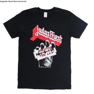 คอลูกเรือเสื้อยืดคอกลมเสื้อยืด พิมพ์ลาย Judas Priest Breaking The Law Band สําหรับผู้ชาย ไซซ์ Mผ้าฝ้ายแท้