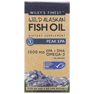 น้ำมันปลาโอเมก้า3, Wild Alaskan Fish Oil, Peak EPA 1250 mg.  60 Fish Softgels