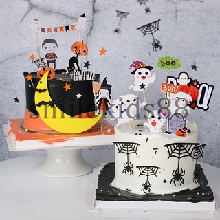 (พร้อมส่ง)ป้ายปักเค้กแต่งขนมฮัลโลวีน Happy Halloween  รูปผี ฟักทอง หมวกแม่มด บ้านผีสิง เทศกาลฮัลโลวีน ป้ายแต่งเค้ก