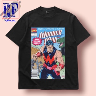 ROUNDคอลูกเรือNeckเสื้อยืด พิมพ์ลายการ์ตูน Wonder MAN MARVEL COMICS | เสื้อยืด ลาย THE AMAZING Human Strong AVENGERS สีด